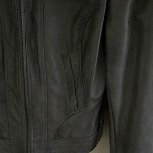 American Rag Gray Leather Jacket Biker Style - Picture 6 of 9